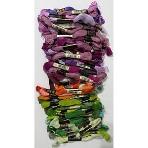 DMC Embroidery Floss LOT Assorted Colors Purple Gre Pink Oran 75pc Cotton Thread